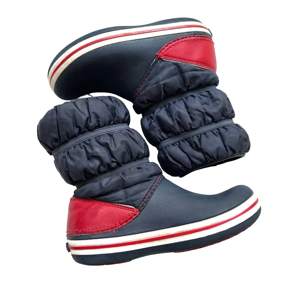 CROCS Kids Navy and Red Boots Size 1 - Picture 5 of 8